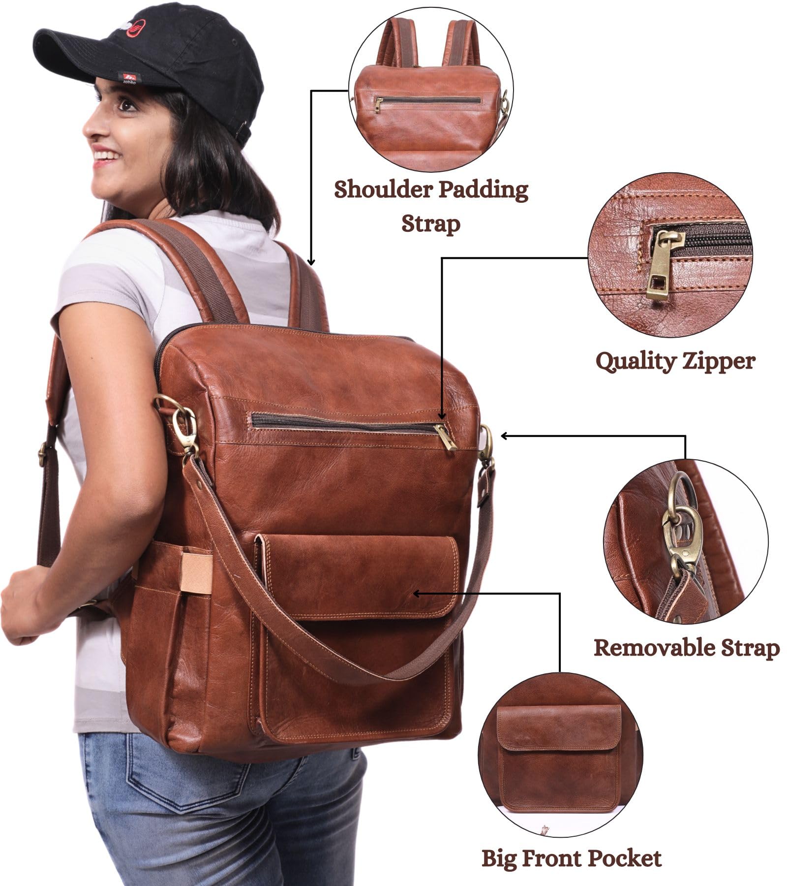 Genuine Leather Laptop Backpack for Women - Designer Brown Leather Backpack Purse with 15.6-inch Laptop Compartment - Perfect for Work, Business Travel & Everyday Commute - Durable & Stylish Office Bag for Professionals & Students