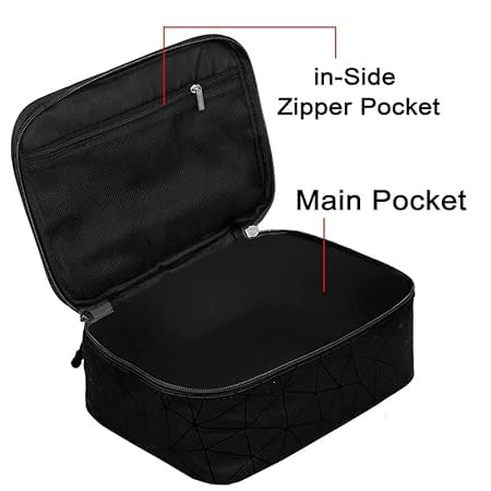 Flywind Women's Waterproof Travel Makeup Bag - Cosmetic Organizer Pouch for Women & Girls | Vanity Case for Makeup Storage | Perfect for Travel, Gym & Daily Use (Black)