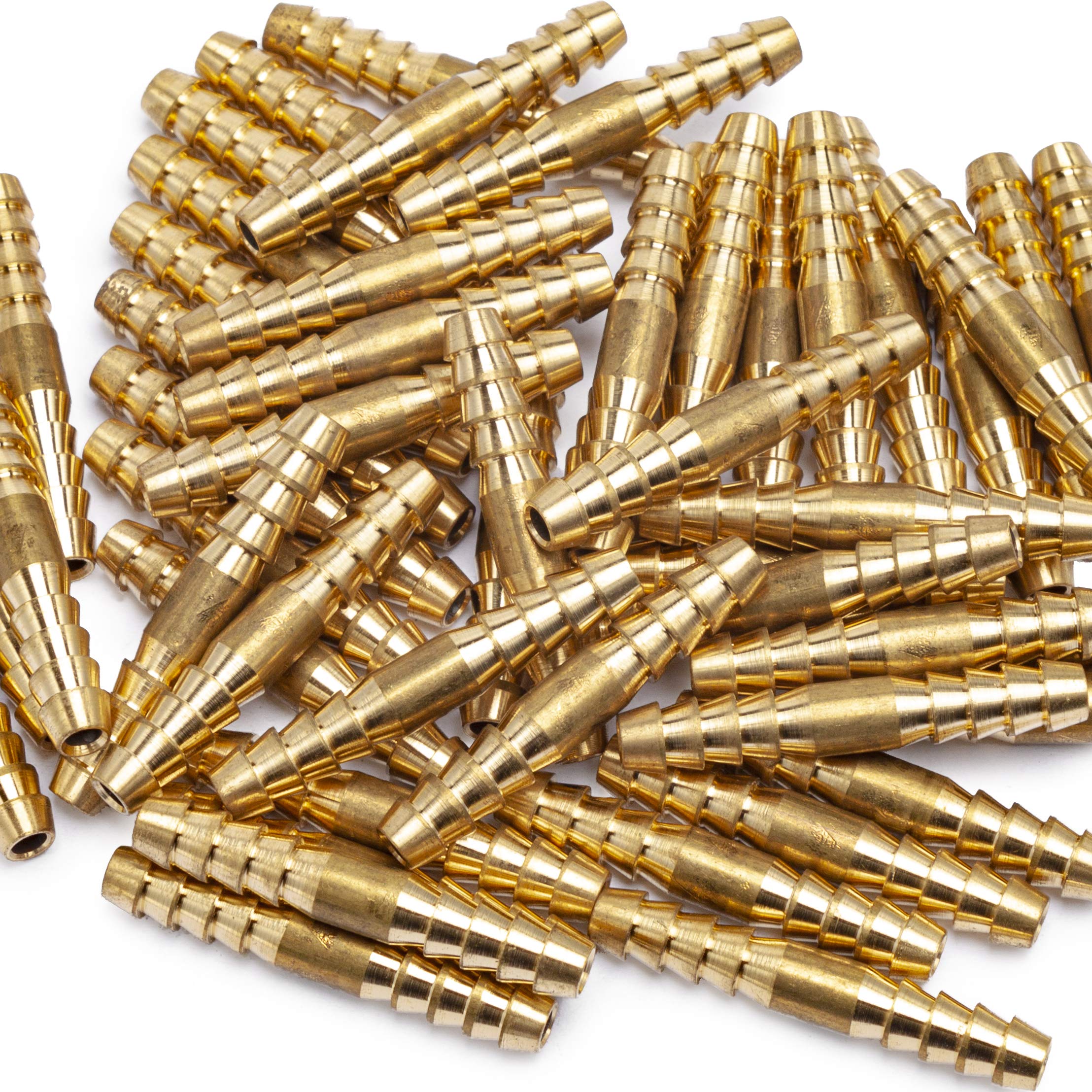 LTWFITTING Brass Barb Splicer Mender 3/16-Inch Hose ID Fitting for Air, Water, Fuel - Heavy Duty Boat & Automotive Applications (Pack of 50) - Perfect for Plumbing Repairs, Irrigation Systems, and Marine Equipment Connections