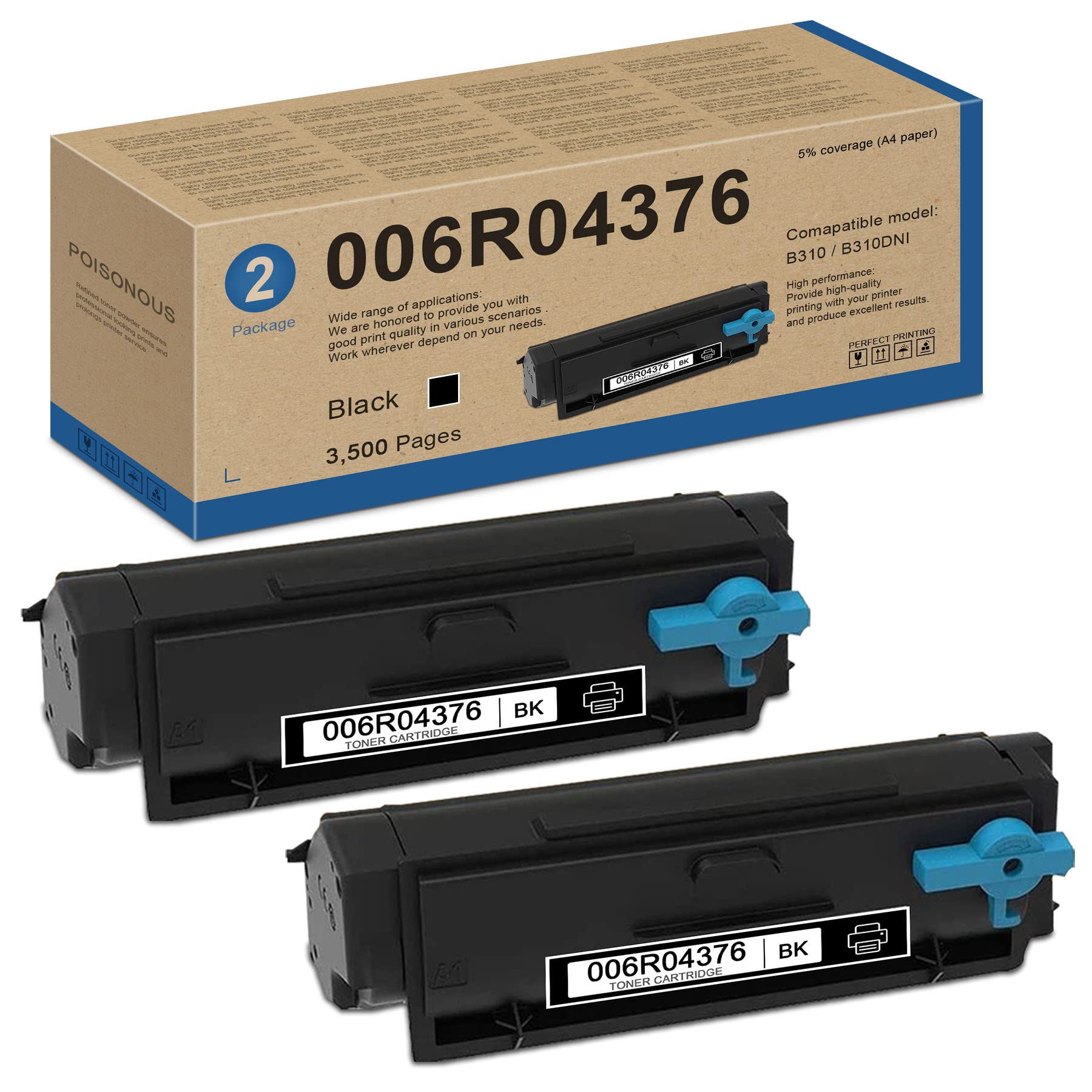 High-Yield POISONOUS B310/B310DNI Black Toner Cartridge (006R04376) - 2-Pack Compatible Replacement for Xerox B310/B310DNI Printers | Perfect for Office Printing, Document Reproduction & High-Volume Printing Needs