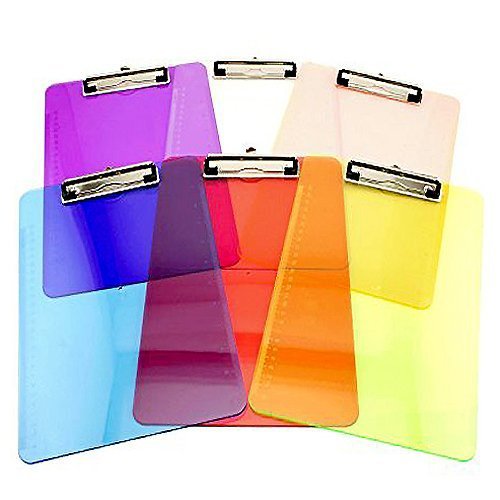 Clear Plastic Clipboard - 6-Pack, Assorted Colors for Office & School Use