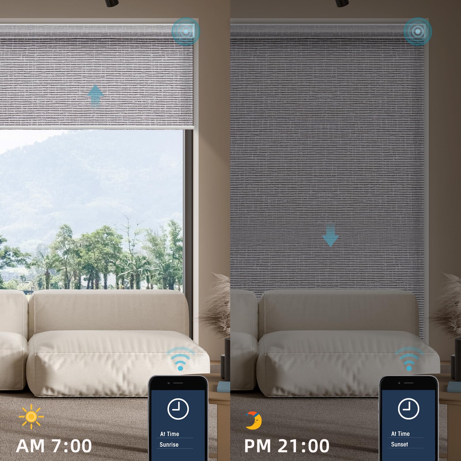 SmartWings Motorized Smart Roller Shades - Light Filtering Electric Window Blinds with Remote Control | Alexa/Google Home/HomeKit Compatible | Customizable Safari Translucent Rock Grey | Perfect for Living Room, Bedroom & Home Office Automation