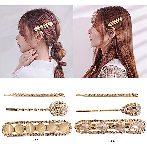 SalLady Golden Metal Hair Clips - 3PCS Alloy Rhinestone Hair Pins for Women | Dainty Creative Styling, Strong Tight Hold | Perfect for Weddings, Parties & Everyday Elegance