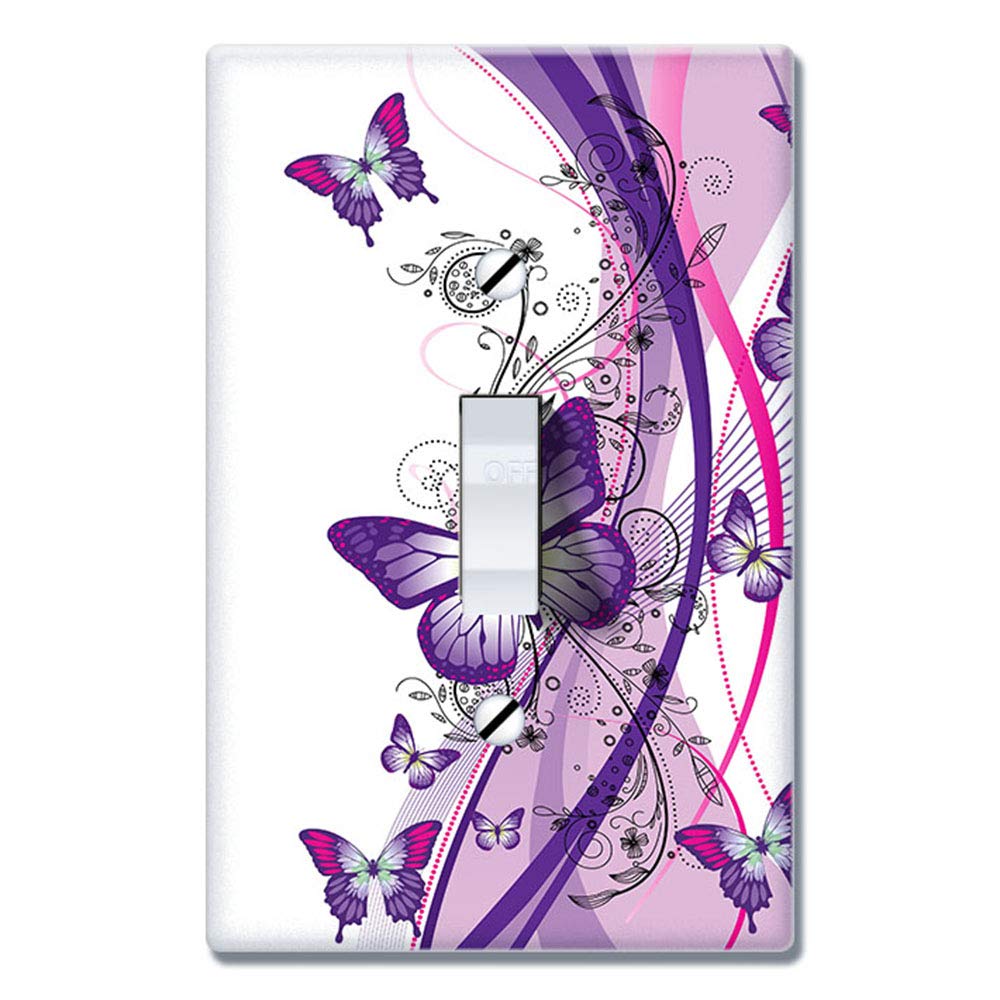 WIRESTER Single Gang Toggle Light Switch Plate Cover - 2 Tone Purple Butterfly Design for Home Decor | Durable Wall Plate for Living Room, Bedroom & Office