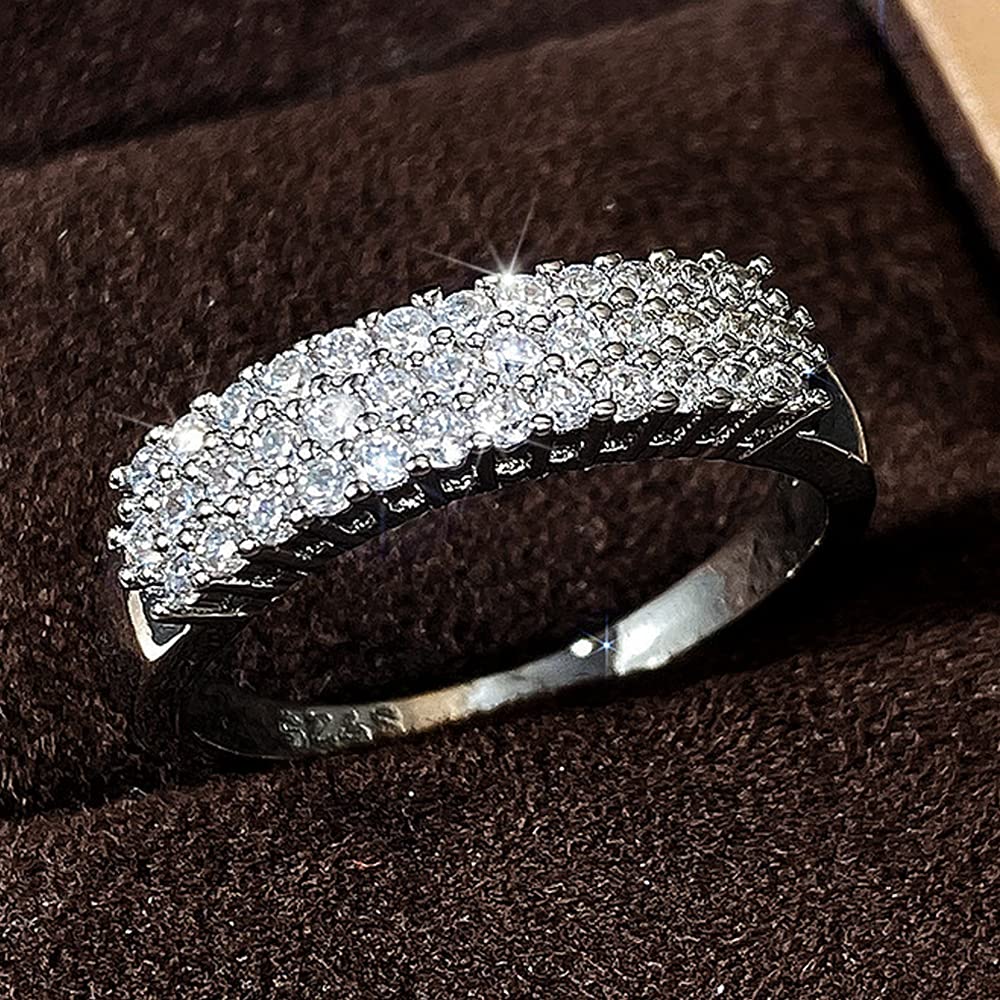 925 Sterling Silver Shiny Full Diamond Gemstone Ring - Cubic Zirconia CZ Multi Row Eternity Band - Wedding Engagement Ring for Women Size 6 - Perfect for Anniversaries, Proposals & Special Occasions