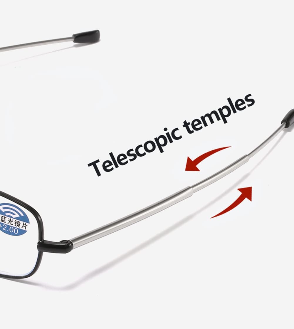 Anti Blue Light Reading Glasses - Mini Compact Folding Spring Hinge Readers with Telescopic Temple & Keychain Leather Case (Red, +2.5 Magnification) - Perfect for Computer Use, Reading & Travel