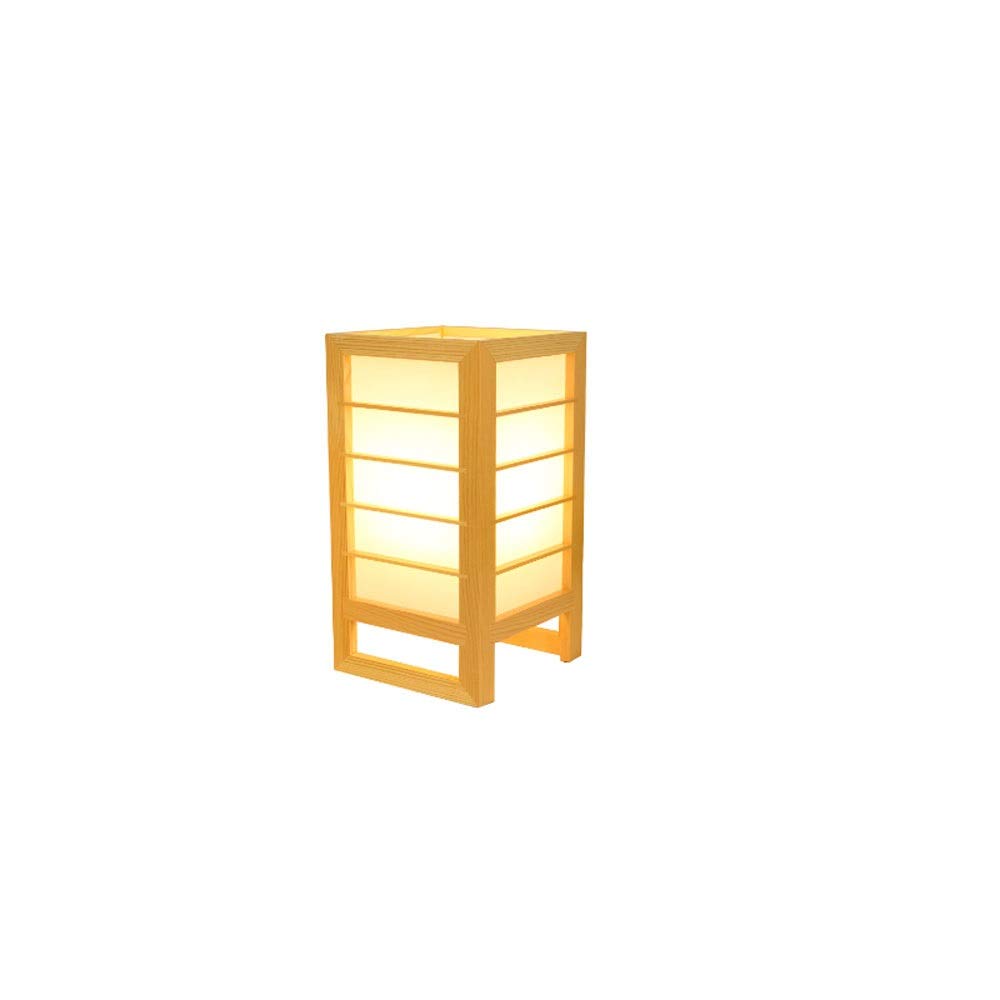 Modern Pine Wood Table Lamp - Simple Creative Wooden Bedside Lamp with Warm LED Bulb for Bedroom, Living Room & Tatami Decor - Natural Wood Frame Lighting