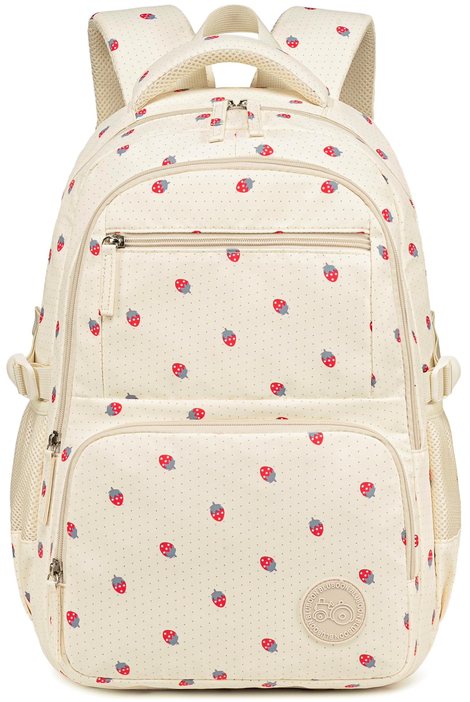 Bluboon Cute Strawberry Beige Backpack for Girls Ages 8-12 - Durable School Bookbag with Padded Straps for Comfort - Perfect for School, Travel & Daily Use