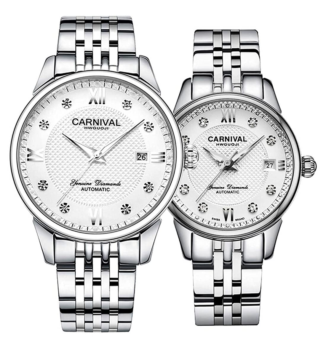 Stylish Stainless Steel Automatic Self-Wind Couple Watches Set for Men & Women - Perfect for Anniversaries, Weddings & Romantic Gifts