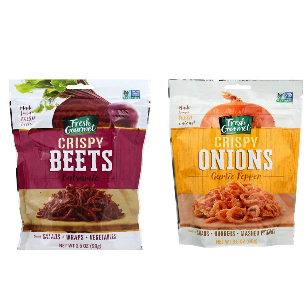 Fresh Gourmet Crispy Beets with Balsamic & Crispy Onions with Garlic Pepper - Healthy Snack Bundle for Salads, Soups & Charcuterie Boards