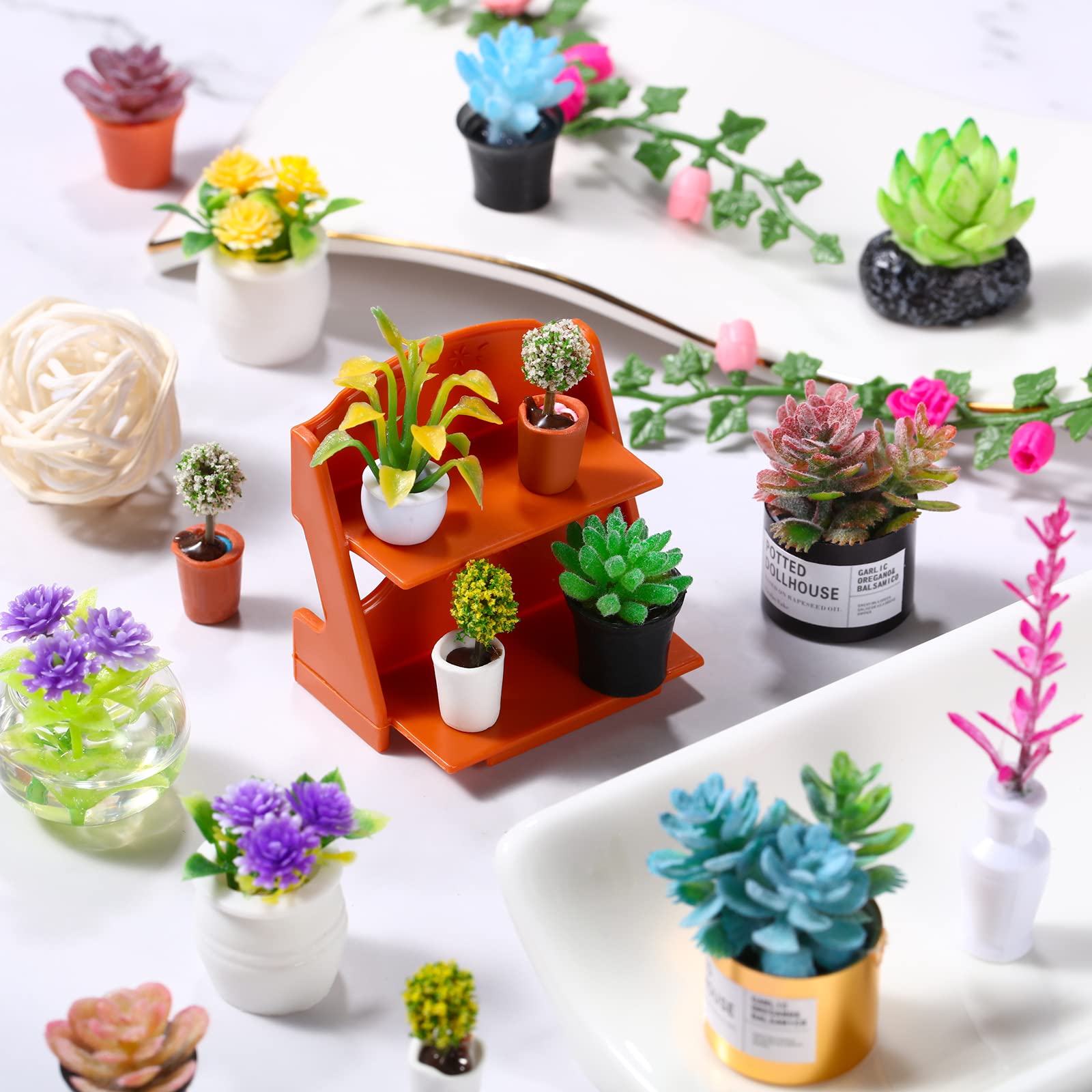 26-Piece Miniature Dollhouse Plants - Tiny Fake Bonsai & Potted Flower Models - Vibrant Mini Greenery Decor for Dollhouse, DIY Scenes & Model Train Sets - Perfect for Kids Room Decor, Birthday Gifts & Creative Play