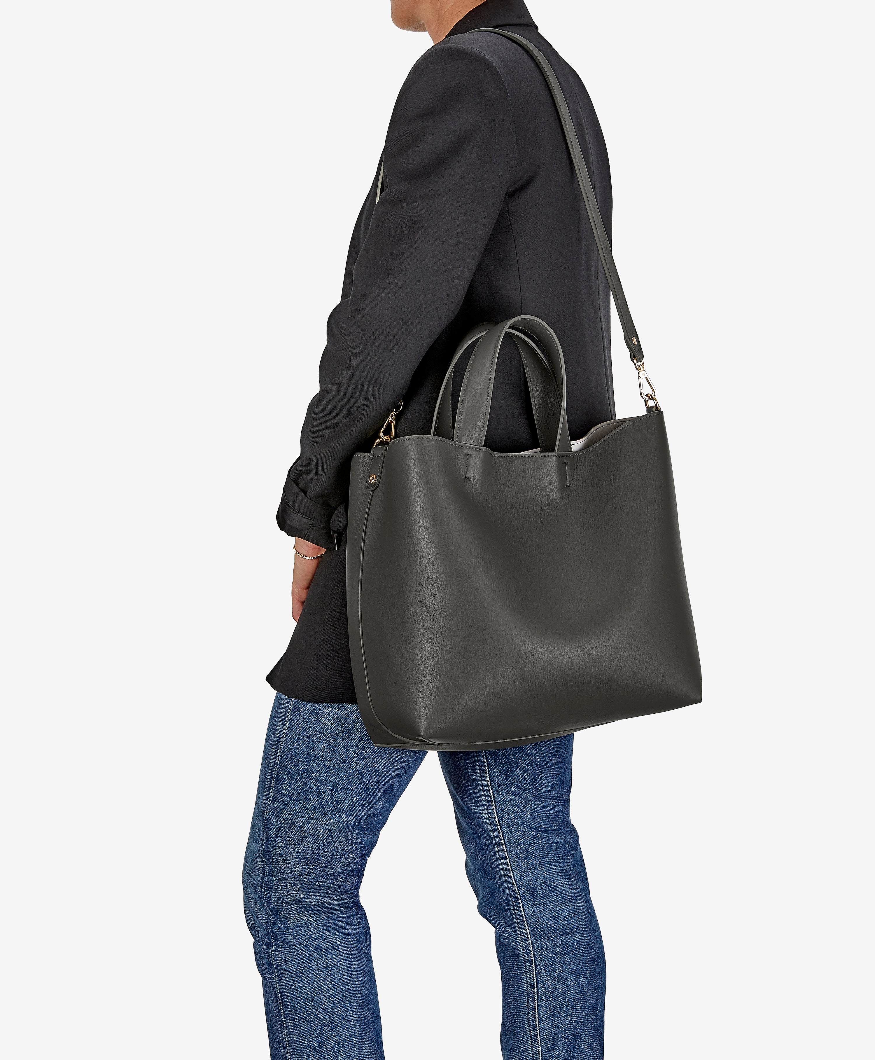 Premium Austin Tote Bag in Graphite - Genuine European Calfskin Leather for Women - Perfect for Work, Travel & Everyday Use