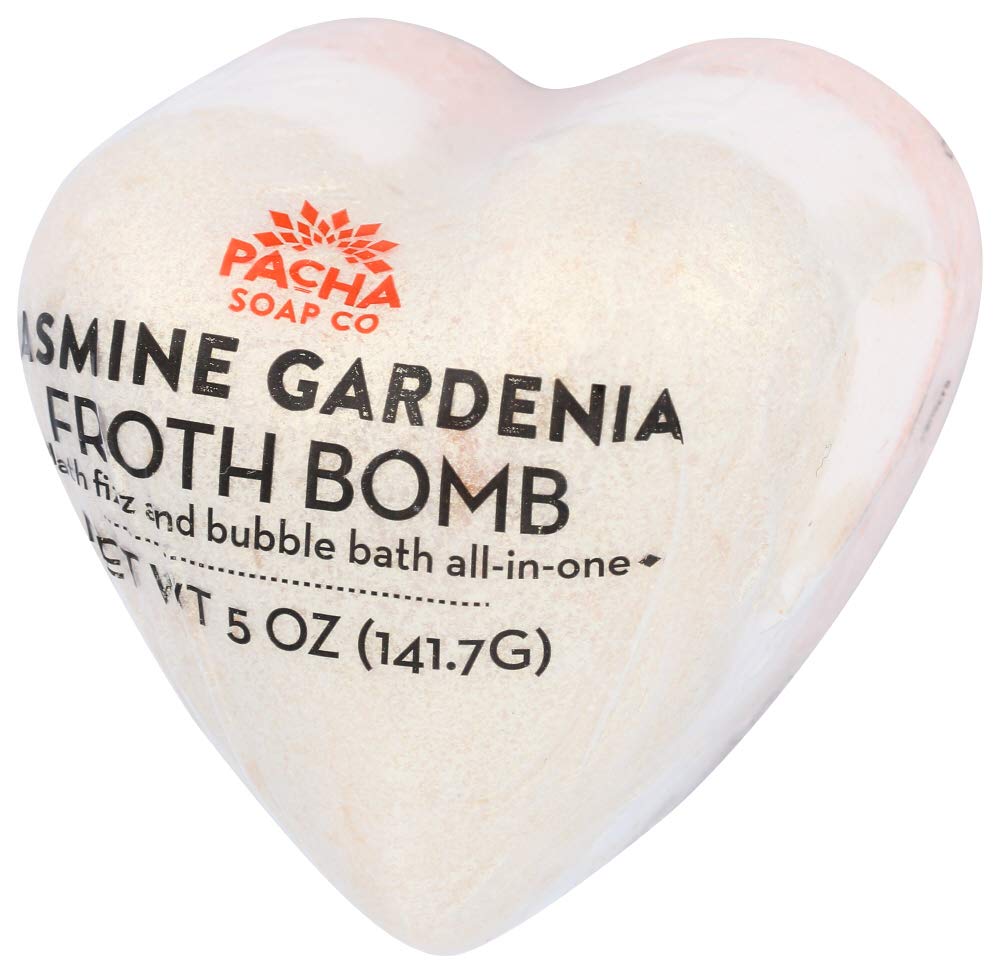 Pacha Soap Jasmine Gardenia Heart Foaming Bath Bomb, 5 oz - Luxurious Aromatherapy for Relaxing Bath Time & Self-Care Rituals