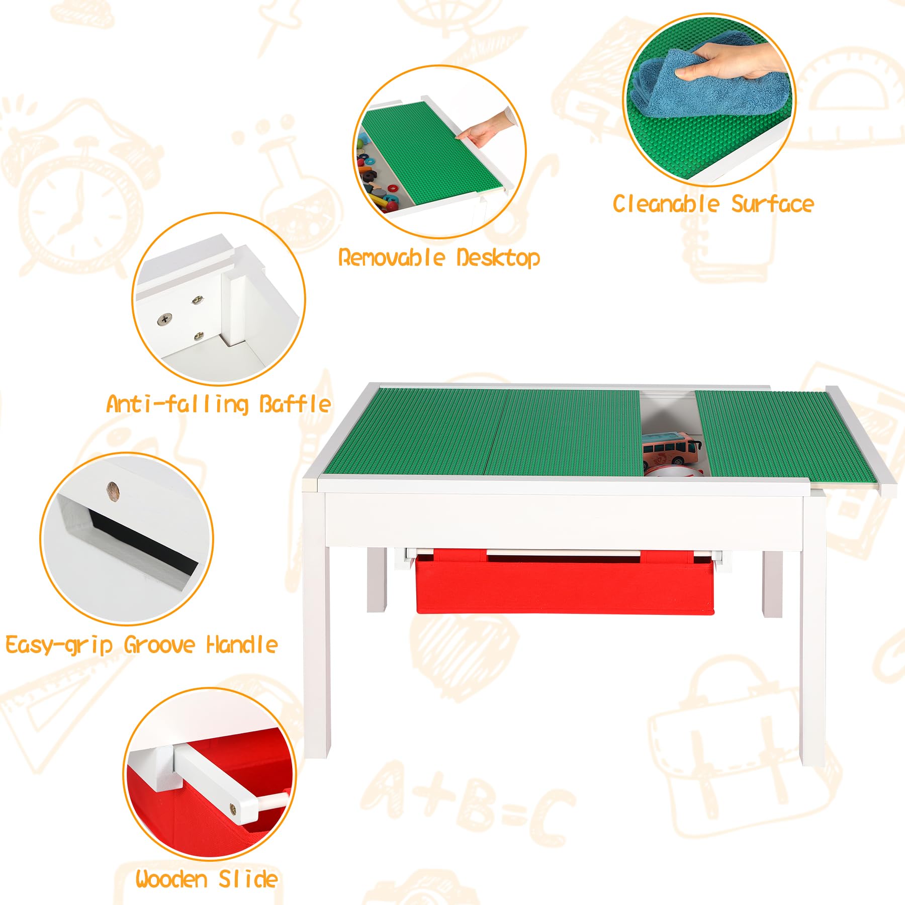 RedSwing 2-in-1 Kids Activity Table with Storage | Large Play Table for Boys & Girls Ages 5-12 | White Multi-Functional Kids Furniture for Arts, Crafts & Learning Activities