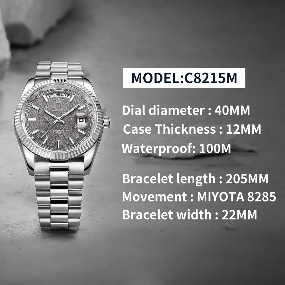 CADISEN Men's Automatic Watch - Luxury Sapphire Crystal Mechanical Wristwatch, Stainless Steel Waterproof Dress Watch for Business & Casual Wear | Perfect for Office, Dating & Formal Events