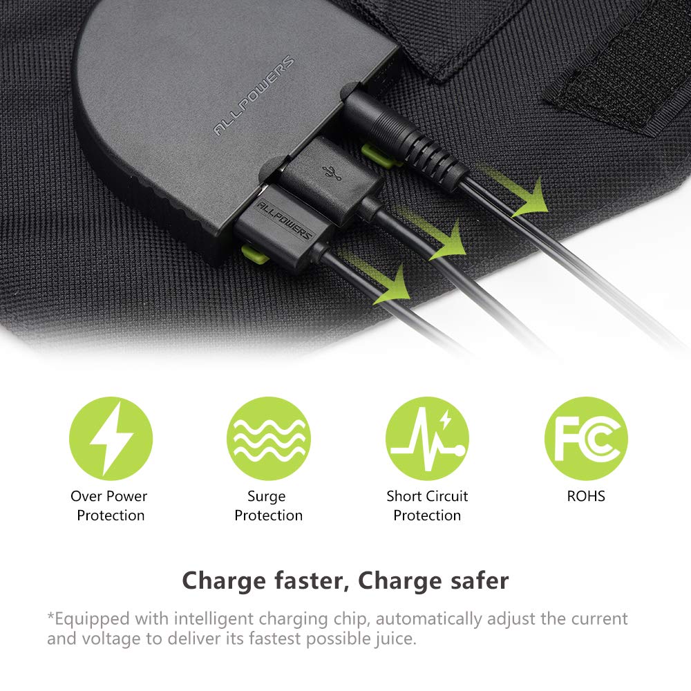 ALLPOWERS 100W Foldable Solar Panel Charger with Dual 5V USB & 18V DC Output - Portable Power for Laptop, Tablet, Smartphone, 12V Car, Boat, RV Battery - Perfect for Camping, Hiking, Travel & Outdoor Adventures