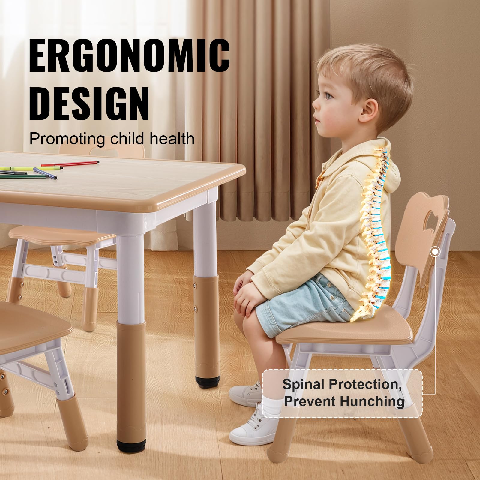 VEVOR Adjustable Kids Table and 4 Chairs Set - Toddler Activity Table with Graffiti Desktop for Art, Crafts, Reading & Learning - Perfect for Playroom, Preschool & Homeschooling