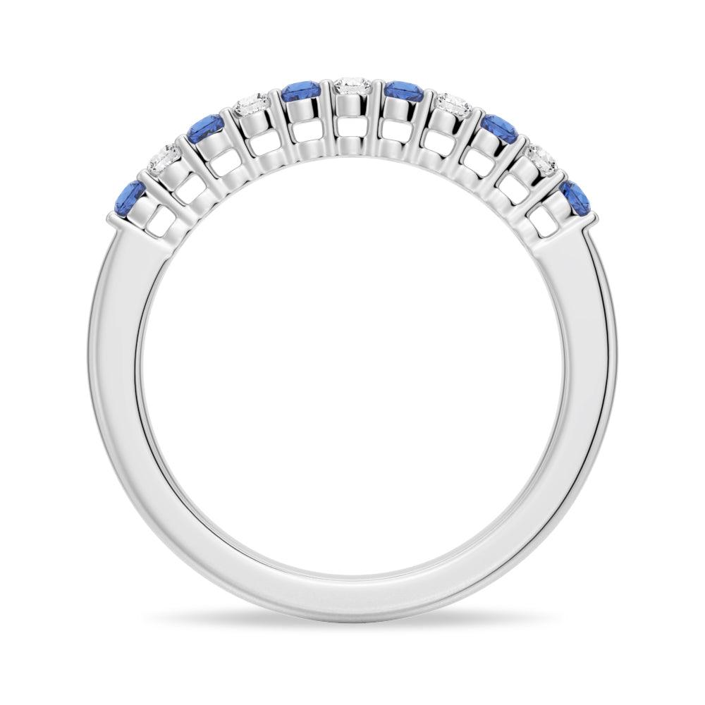 Blue Sapphire and White Sapphire Half Eternity Wedding Band Ring for Women - Perfect for Engagement, Anniversary, and Bridal Jewelry Gifts