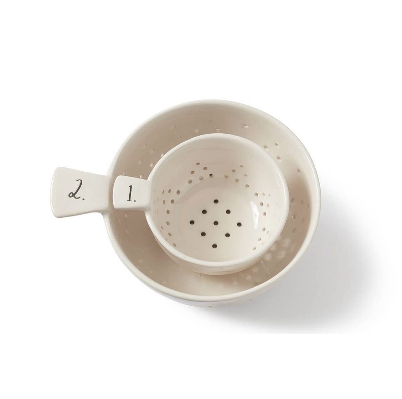 Premium Ceramic Colander and Strainer Set with Stem Print - 2-Piece Kitchen Strainer for Pasta, Salad, and Vegetables - Ideal for Cooking, Draining, and Serving