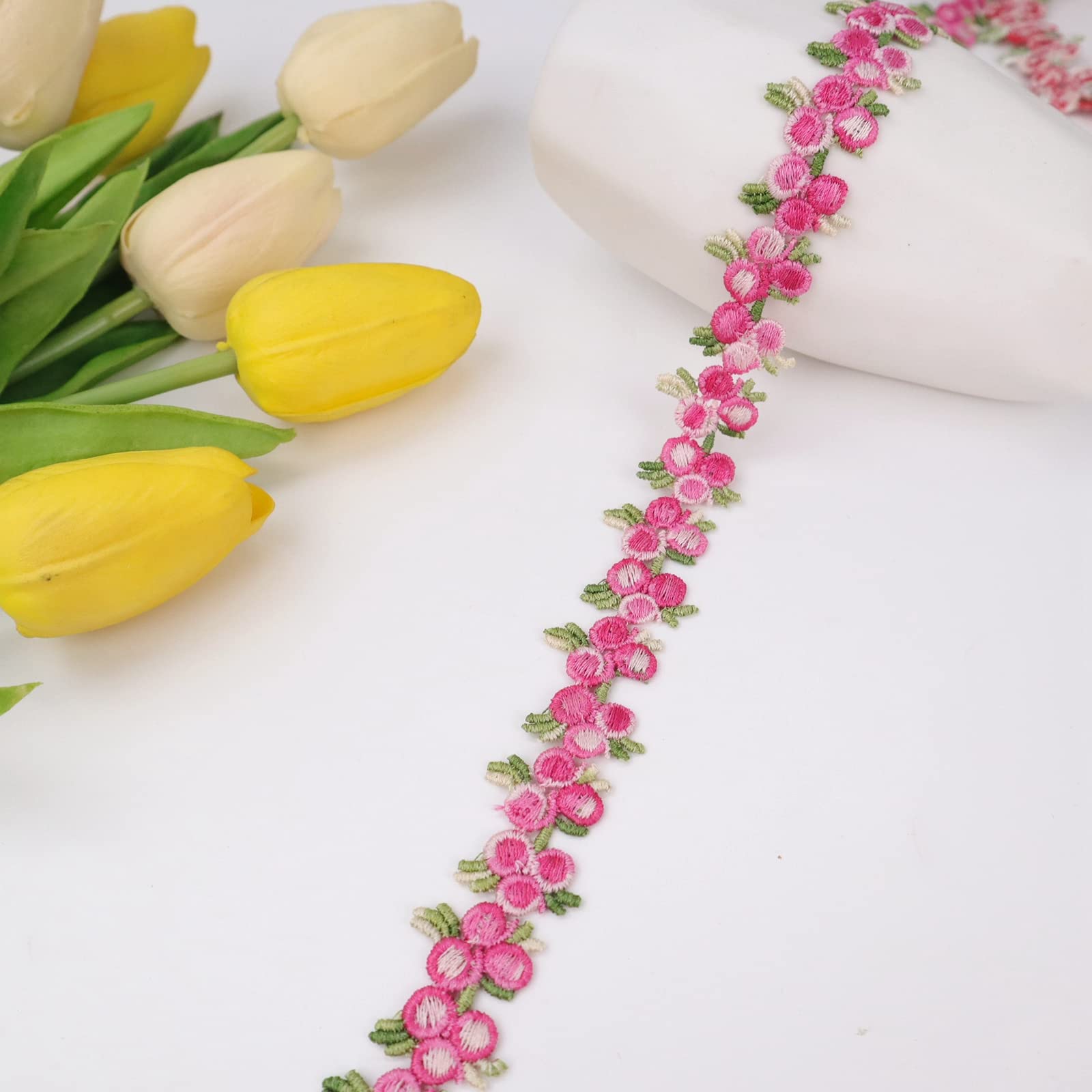 10 Yards Floral Lace Ribbon Trim - Dark Pink Embroidery Lace for Sewing, Crafting, Wedding Dress & Home Decoration | Perfect for DIY Projects, Bridal Gowns, and Scrapbooking