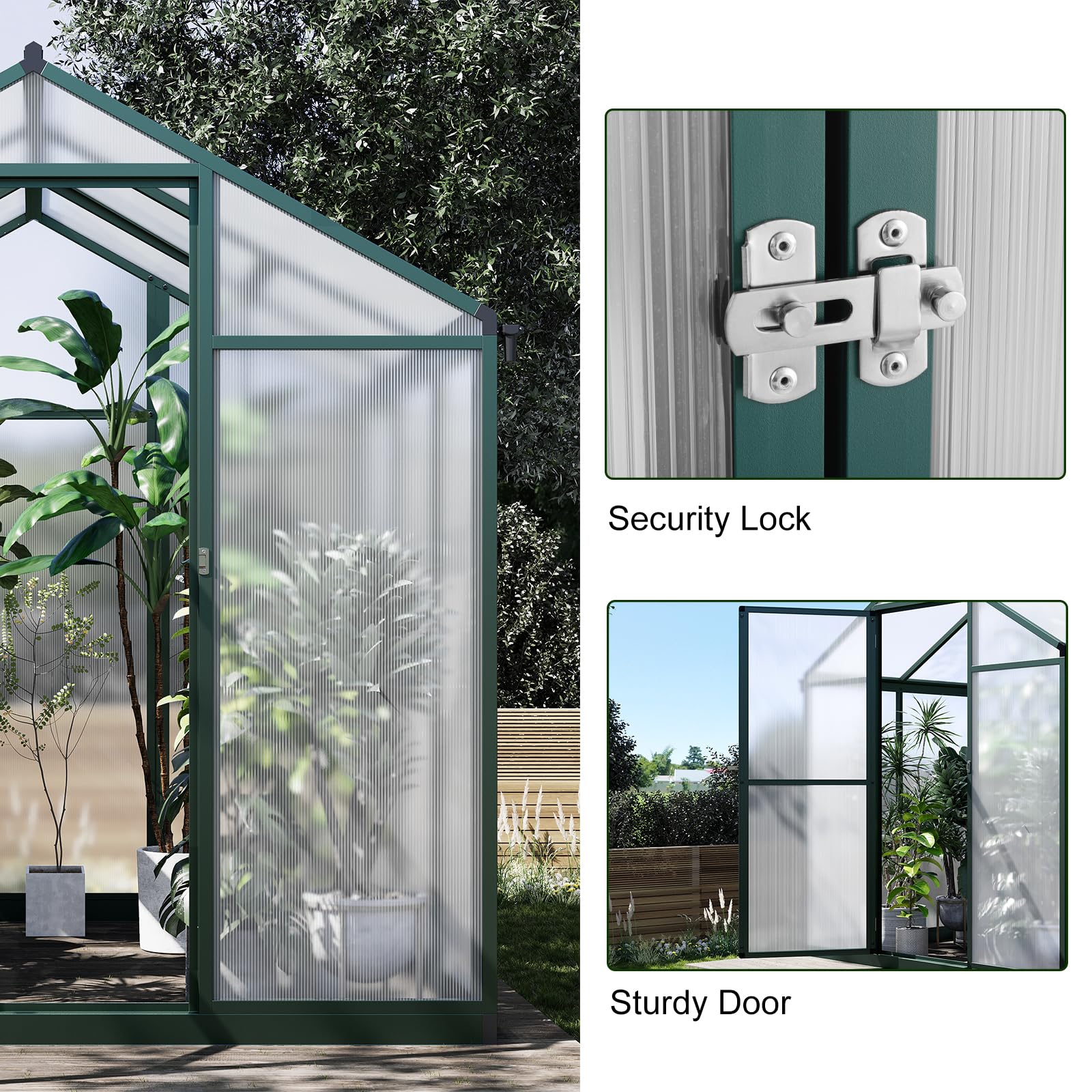 6.25 x 6 Ft Outdoor Greenhouse with Quick Assembly - Aluminum Alloy Frame & Polycarbonate Panels - Includes 24