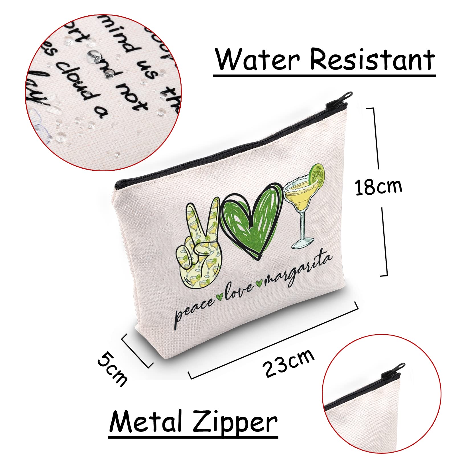 JXGZSO Bartender Gift Set - Peace Love Margarita Themed Cosmetic Bag with Zipper | Perfect Makeup Pouch for Margarita Lovers | Ideal for Cocktail Parties, Beach Trips & Gift Giving