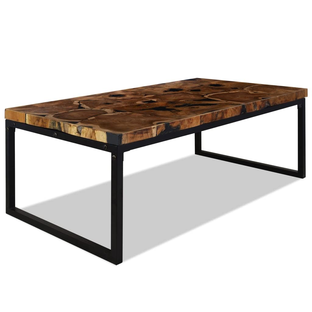 Premium Teak Resin Coffee Table - Modern Black & White End/Side Table 23.6