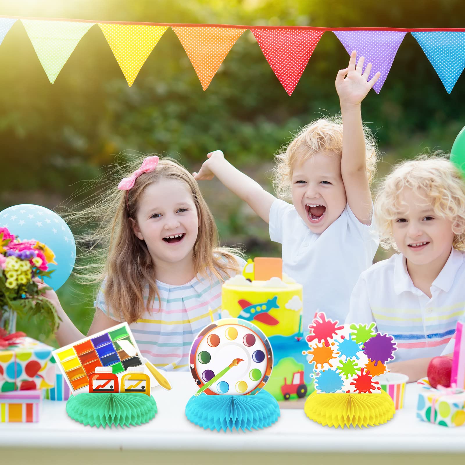 9-Piece Paint Party Decorations Set - Honeycomb Centerpieces & Photo Booth Props for Art Birthday, Sip and Paint Party Supplies (Perfect for DIY Art Parties, Baby Showers & Creative Events)