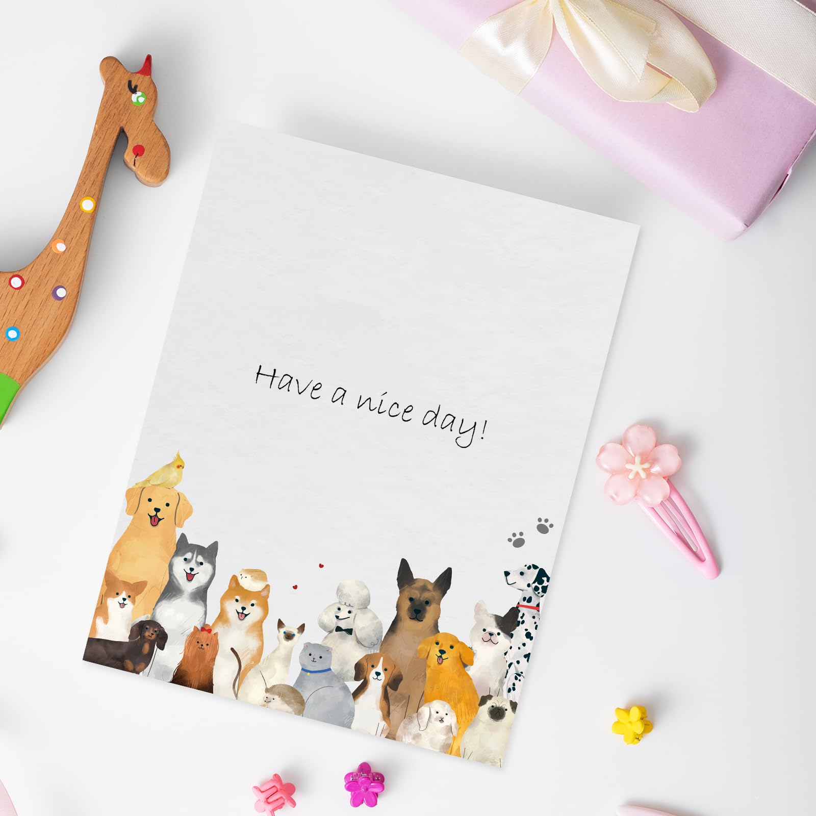 AnyDesign 60 Sheets Cute Puppy Animal Letter Paper - 8.5 x 11 Inch White Writing Paper for Kids, School, Office & Creative Projects