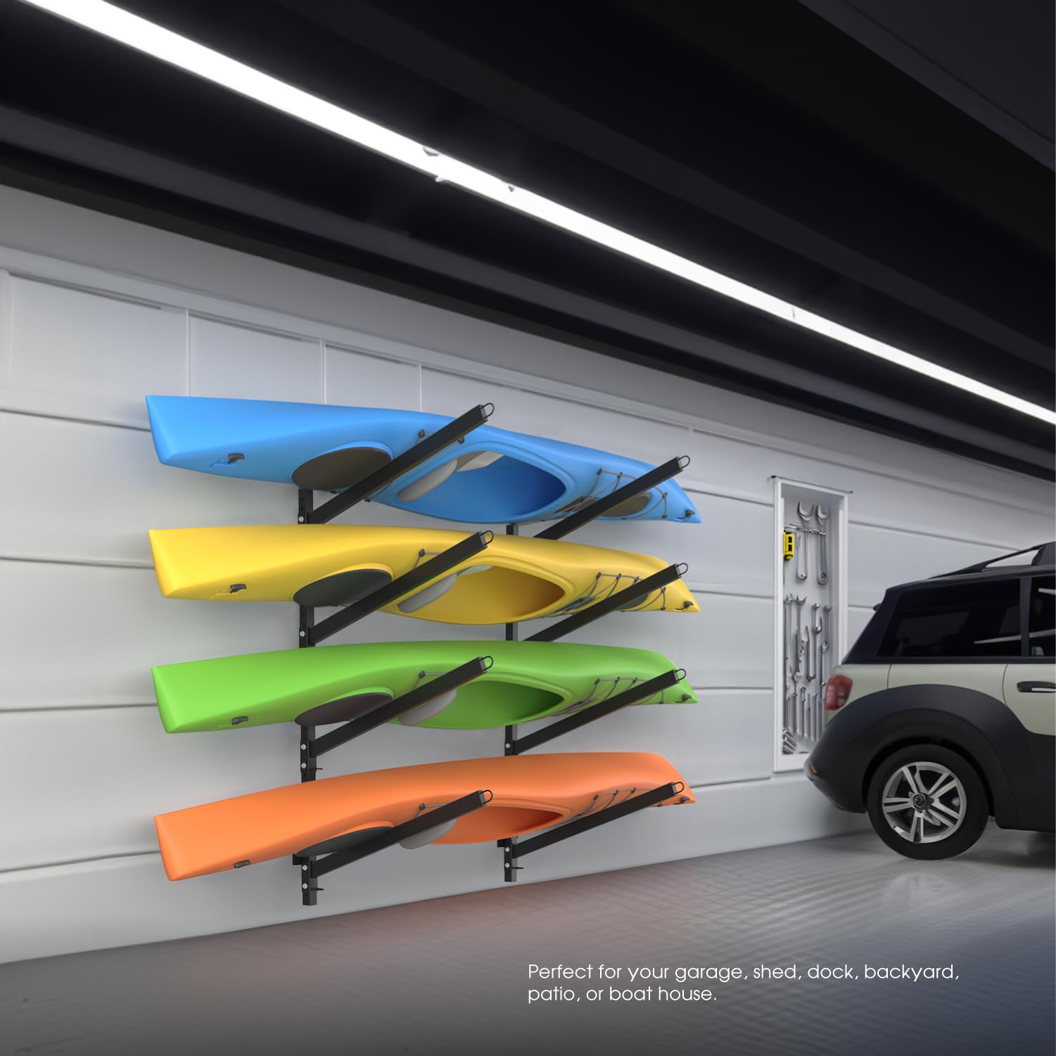 Adjustable Kayak Storage Rack - Heavy Duty SUP Stand, Weatherproof Canoe & Paddleboard Holder for Indoor Outdoor Use - Perfect for Garage, Shed, Dock, Beach House Storage - Organize Surfboards, Kayaks & Water Sports Gear