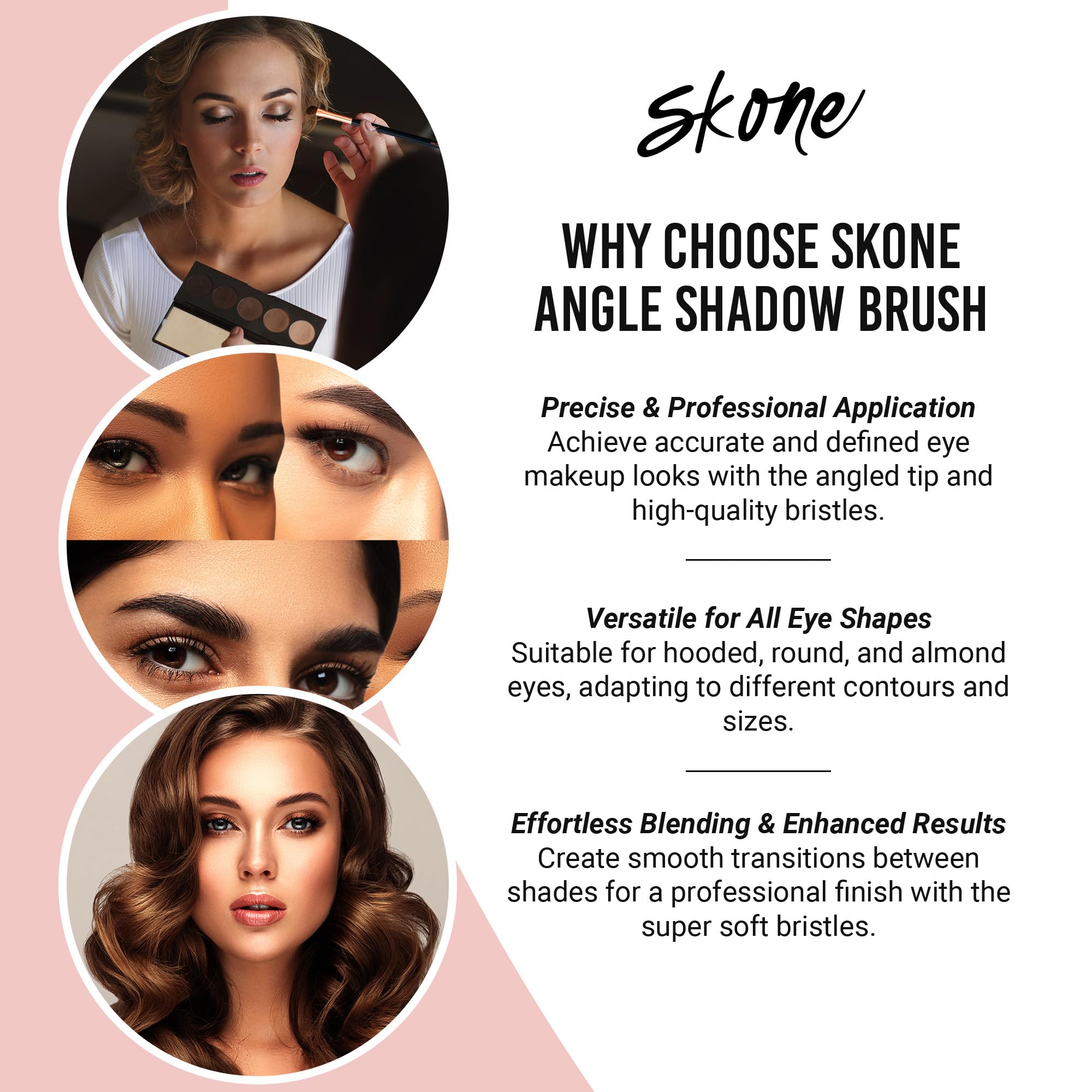 Skone Cosmetics Professional Angled Eyeshadow Brush - Premium Rose Gold & Black Synthetic Bristles - Soft Nylon Angled Shading Brush for Precise Eye Makeup - Perfect for Smokey Eyes, Eyeliner & Contouring