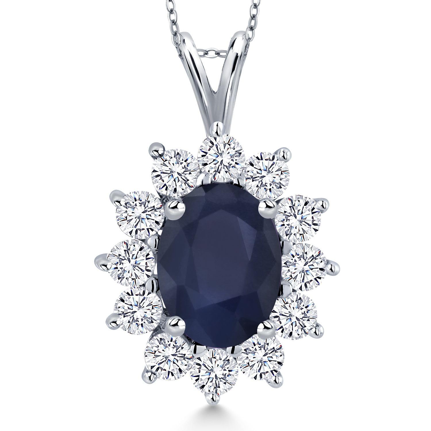 14K White Gold Blue Sapphire Pendant Necklace for Women - 2.39 Ct Oval September Birthstone Jewelry with 18 Inch Chain | Elegant Gift for Anniversary, Birthday & Special Occasions