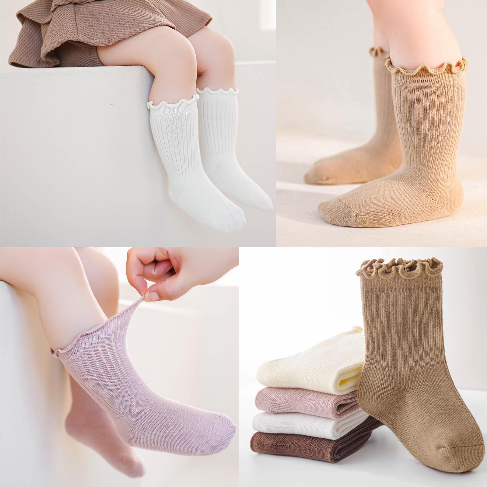 **5 Pairs Baby Girls Ruffle Socks – Soft Cotton Toddler Crew Socks for Girls, Frilly Dress Socks in Multi Colors | Perfect for Parties, Holidays & Everyday Wear**