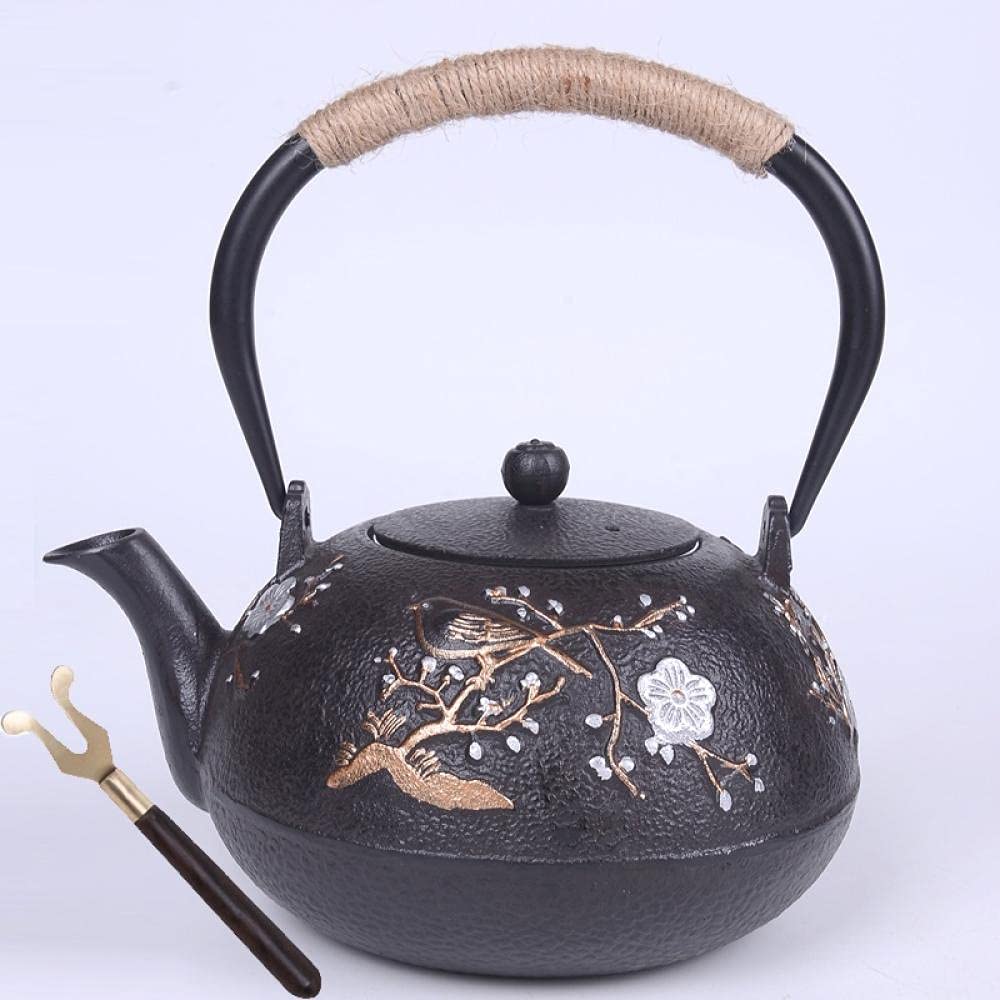 Premium Uncoated Cast Iron Teapot - Authentic Japanese Rosefinch Design for Kung Fu Tea Ceremony | Includes Free Fork | Perfect for Traditional Tea Brewing & Home Decor