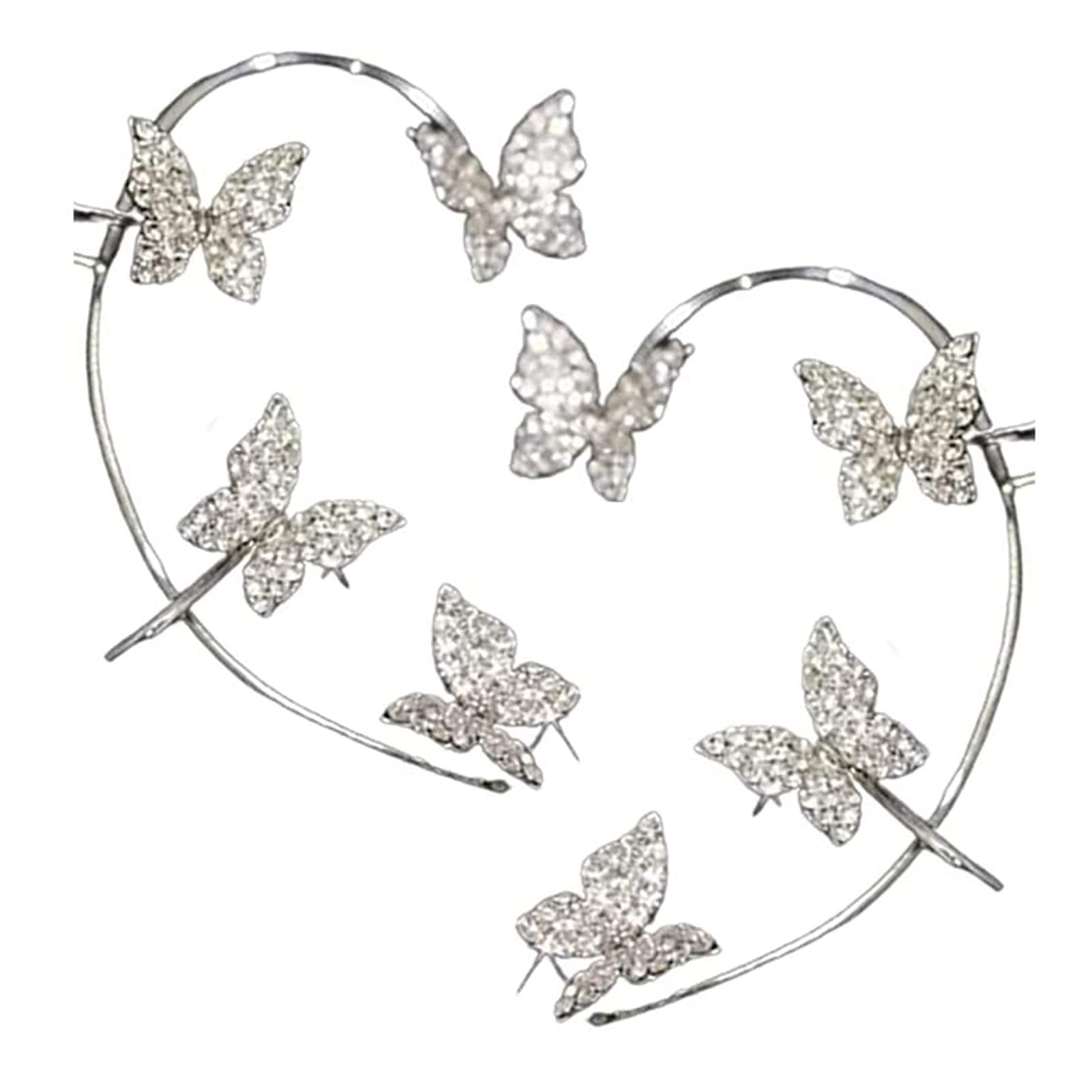 Zirconia Butterfly Earrings - Rhinestone Crawler Hook Ear Wraps for Women | Elegant Butterfly Ear Clips & Wrap Around Earrings for Parties, Weddings & Special Occasions