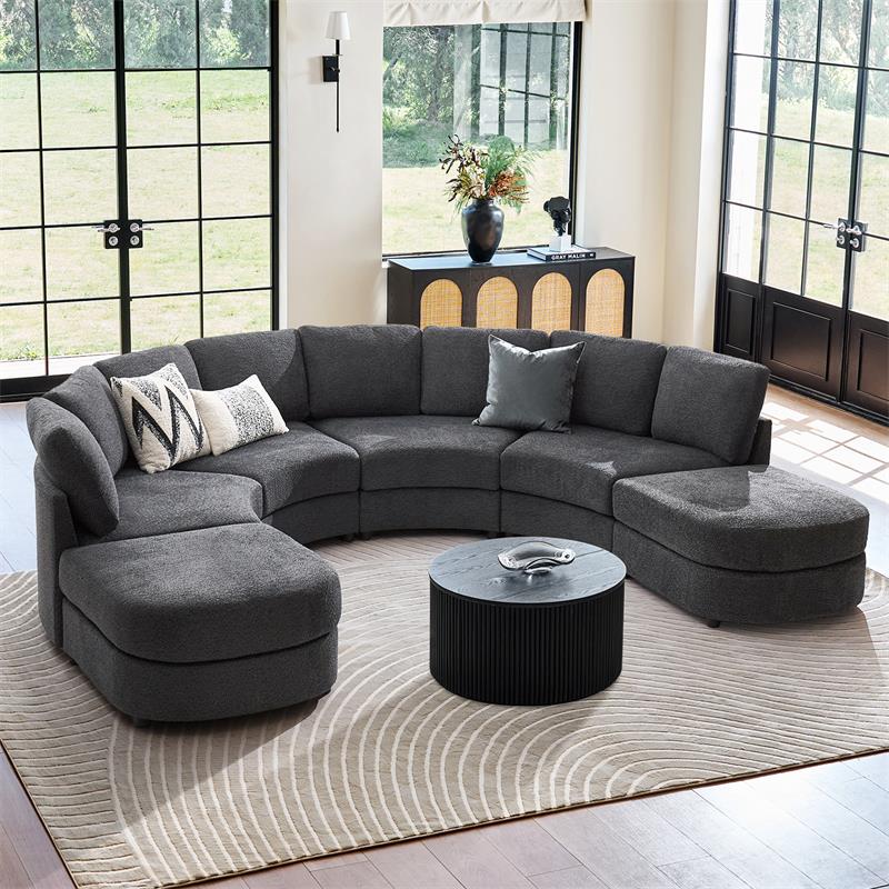 Aeris Modern Curved Sectional Sofa Set - L-Shaped Couch with Ottoman for Living Room, Lounge & Entertainment Spaces | Contemporary Fabric Upholstery, Comfortable Seating for Family & Guests