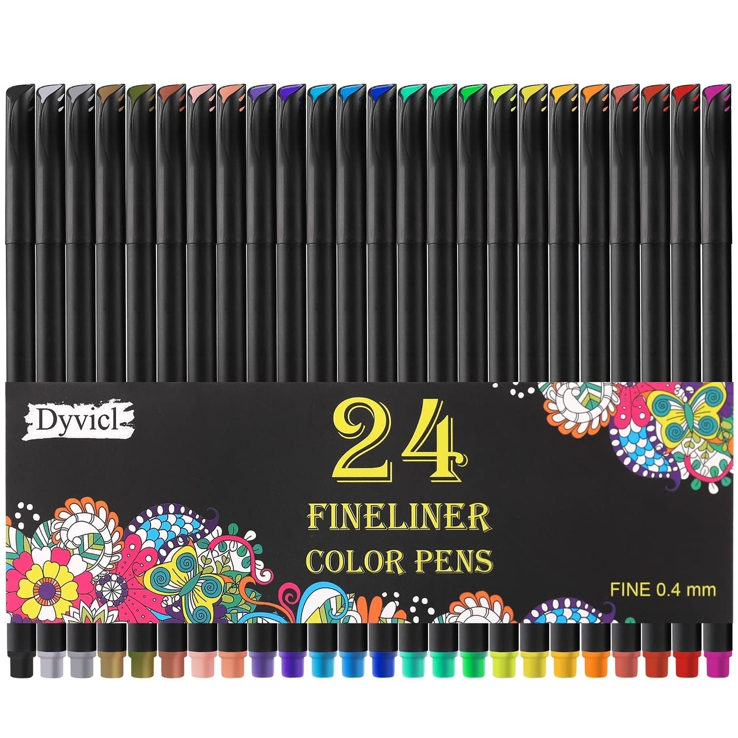 Dyvicl 24 Colors 0.4mm Fineliner Pens Set - Fine Point Markers for Drawing, Journaling & Note Taking | Premium Fine Tip Coloring Pens for Artists, Students & Office Use | Perfect for Bullet Journals, Sketching & Planner Decoration