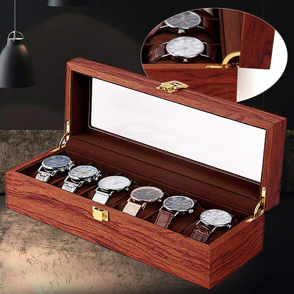 TFCFL Wooden Watch Box - 6/12 Slot Luxury Watch Display Case & Jewelry Organizer for Men | Premium Watch Storage Holder for Dress Watches, Rolex, Omega | Perfect for Home, Office & Travel Use