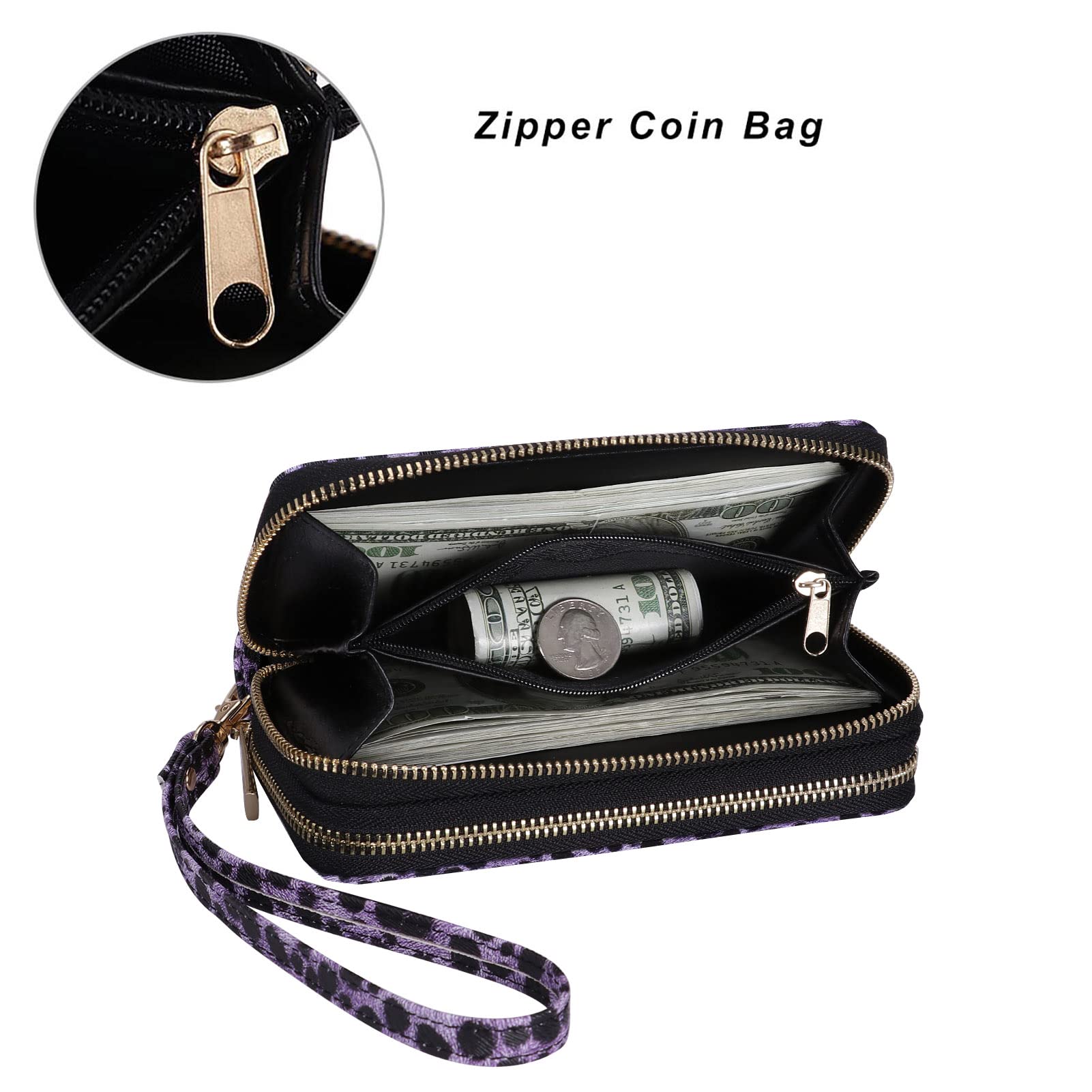 HAWEE Women's Double Zipper Wallet Clutch Purse with Phone Holder - RFID Blocking for Smartphone, Credit Cards, Coins & Cash - Perfect for Travel, Shopping & Everyday Use