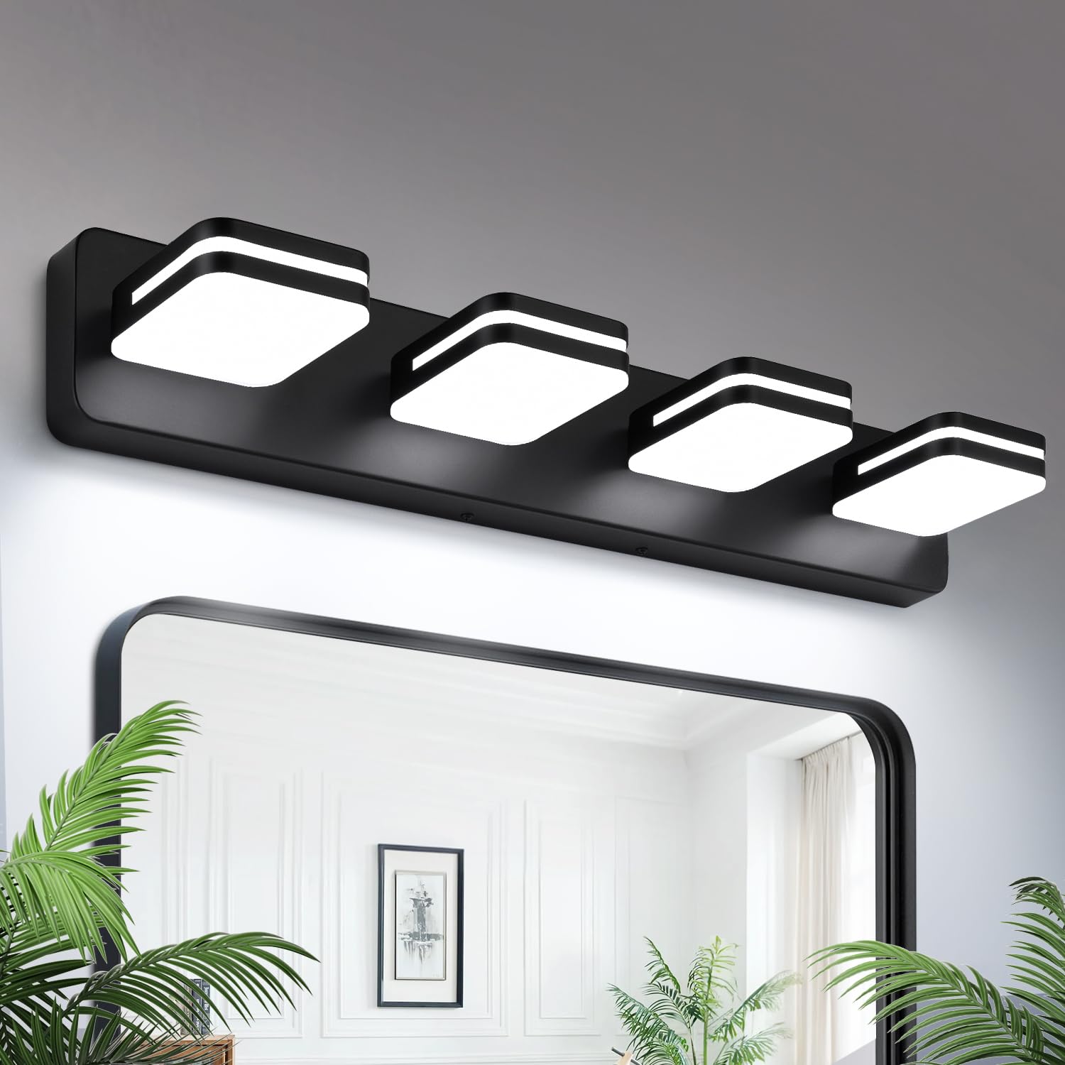 Torondo 4-Light Modern LED Bathroom Vanity Light Fixture - Acrylic Matte Black Wall Sconce with 5000K White Light - Perfect for Mirror Lighting in Contemporary Bathrooms & Powder Rooms