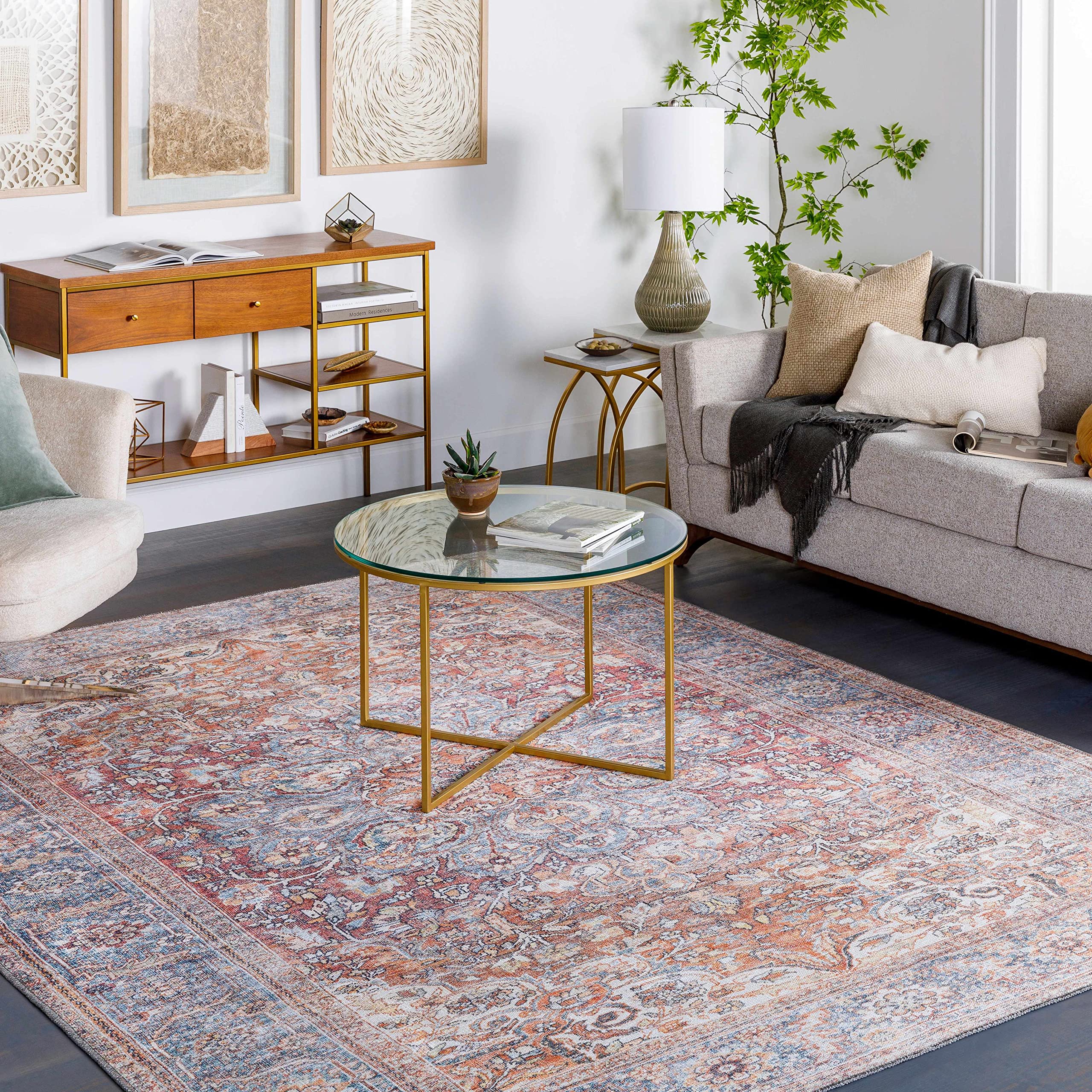 Hauteloom Gardnertown Traditional Machine Washable Area Rug - Blue, Beige, Red - 5'3