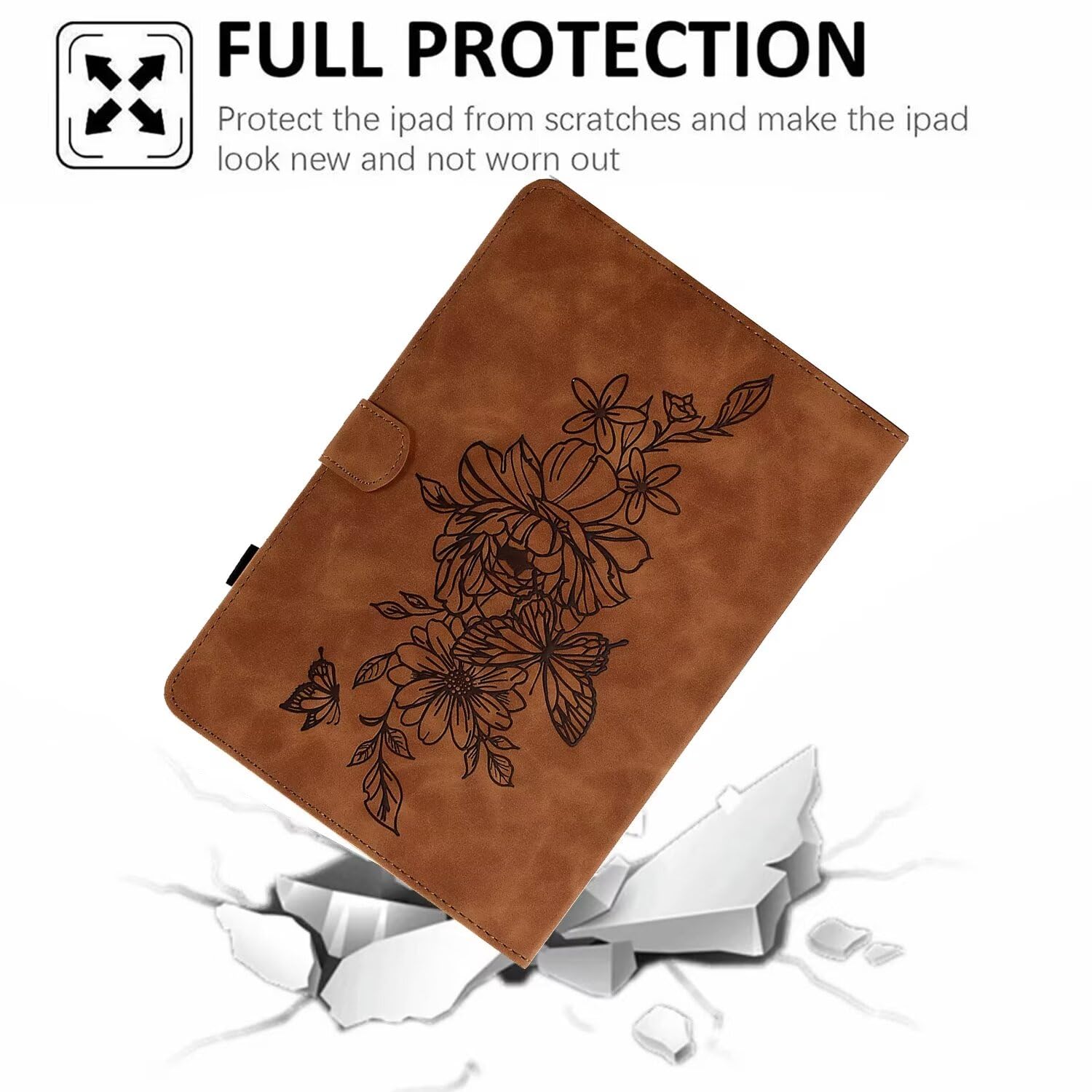MonsDirect Premium Leather Case for iPad Mini 6 (2021) 8.3 Inch - Soft Suede Multi-Angle Stand Cover with Auto Wake/Sleep, Pen Holder & Card Slots - Perfect for Work, Travel & Home Use (Brown)