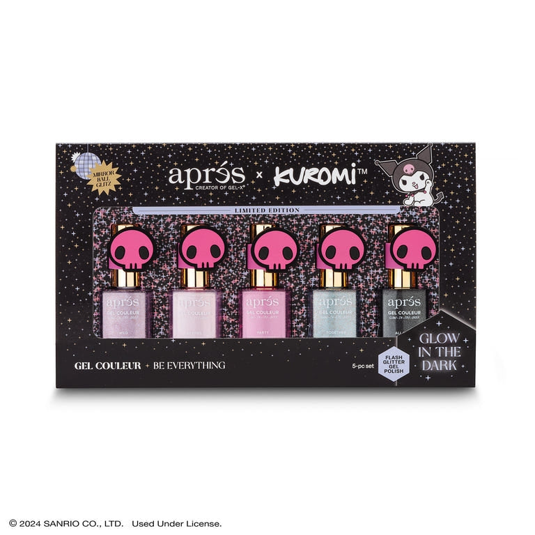 Apres x Kuromi Naughty & Nice Flash Glitter Gel Kit - Professional Nail Art Set for Gel Manicures, Perfect for Parties, Holidays & Special Occasions