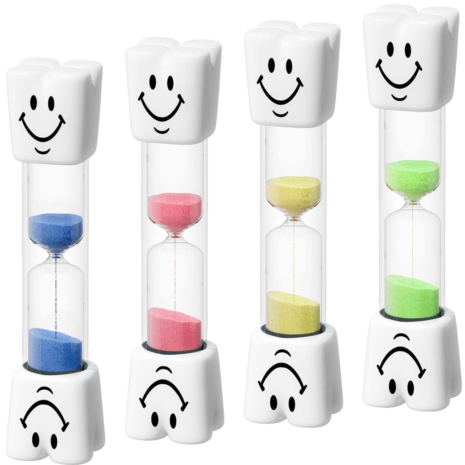 2 Minute Toothbrush Sand Timer for Kids - Blue & Pink Smiley Acrylic Hourglass - Classroom, Kitchen, Bathroom Timer - Fun Educational Tool for Brushing Teeth & Games (Pack of 2)