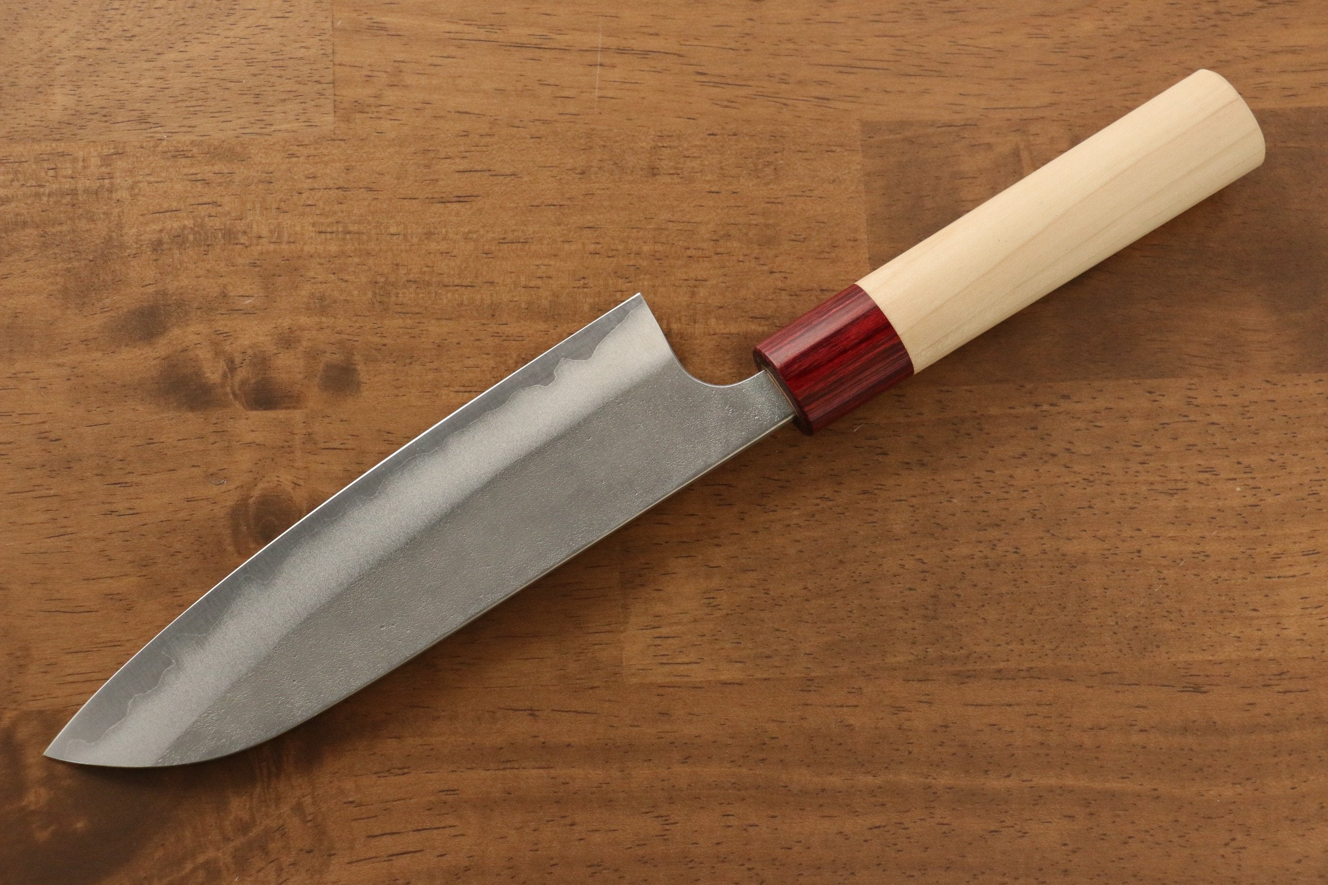 Masakage Yuki White Steel No.2 Nashiji Santoku Knife 165mm with Magnolia Handle - Japanese Chef Knife for Slicing, Dicing & Chopping Vegetables, Meat & Fish