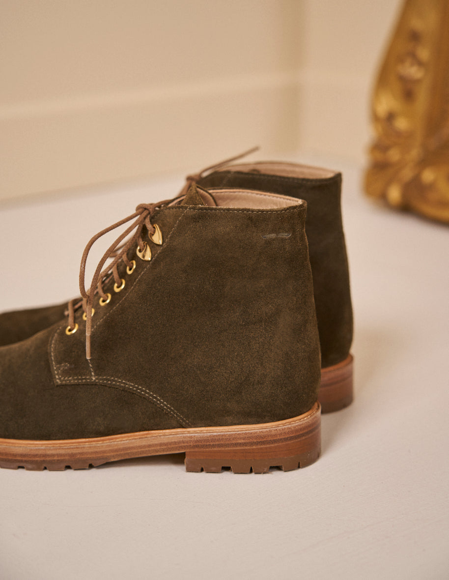 Laurene Kaki Suede Lace-Up Boots for Women - Stylish & Comfortable Ankle Boots for Casual Outfits & Fall Fashion
