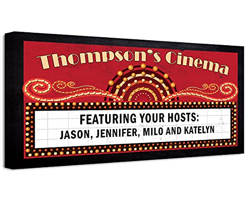 Custom Personalized Home Theater Sign - Unique Movie Theater Room Decor with Family Names - Black Framed Canvas Wall Art (30