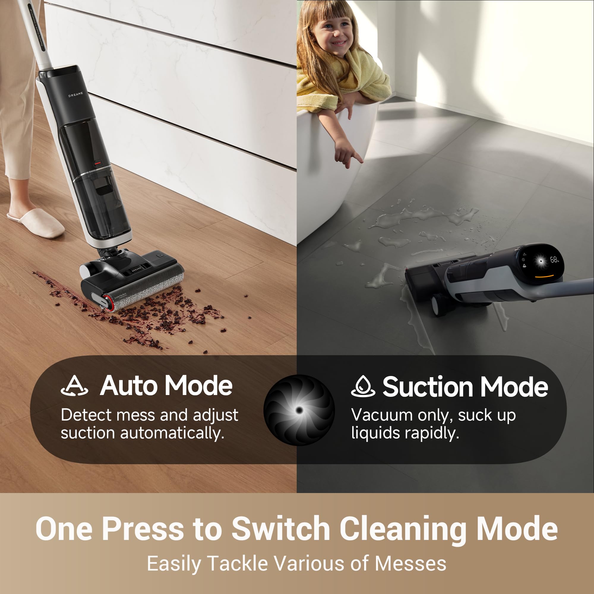Dreame H14 Cordless Wet Dry Vacuum Cleaner and Mop - 180° Lie-Flat Design, 140°F Self-Cleaning Brush, 5-Minute Hot Air Drying | Powerful Suction for Hard Floors, Pet Hair & Sticky Messes | Ideal for Kitchen Spills, Bathroom Cleaning & Whole-House Maintenance