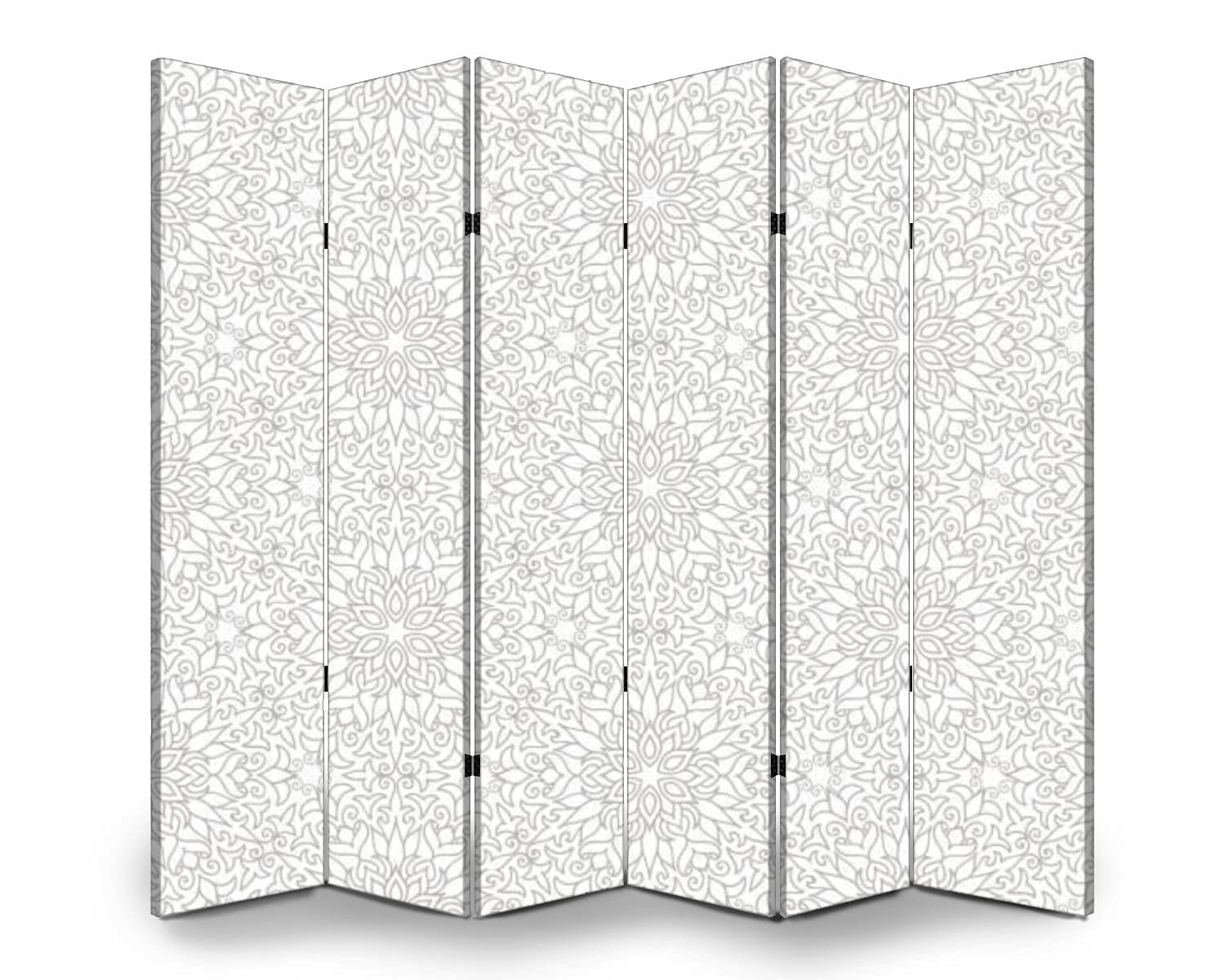 6-Panel Folding Room Divider Screen - Floral Mosaic Tiled Pattern for Privacy & Space Separation | Freestanding Partition for Indoor/Outdoor Use in Living Room, Bedroom, Office, or Garden