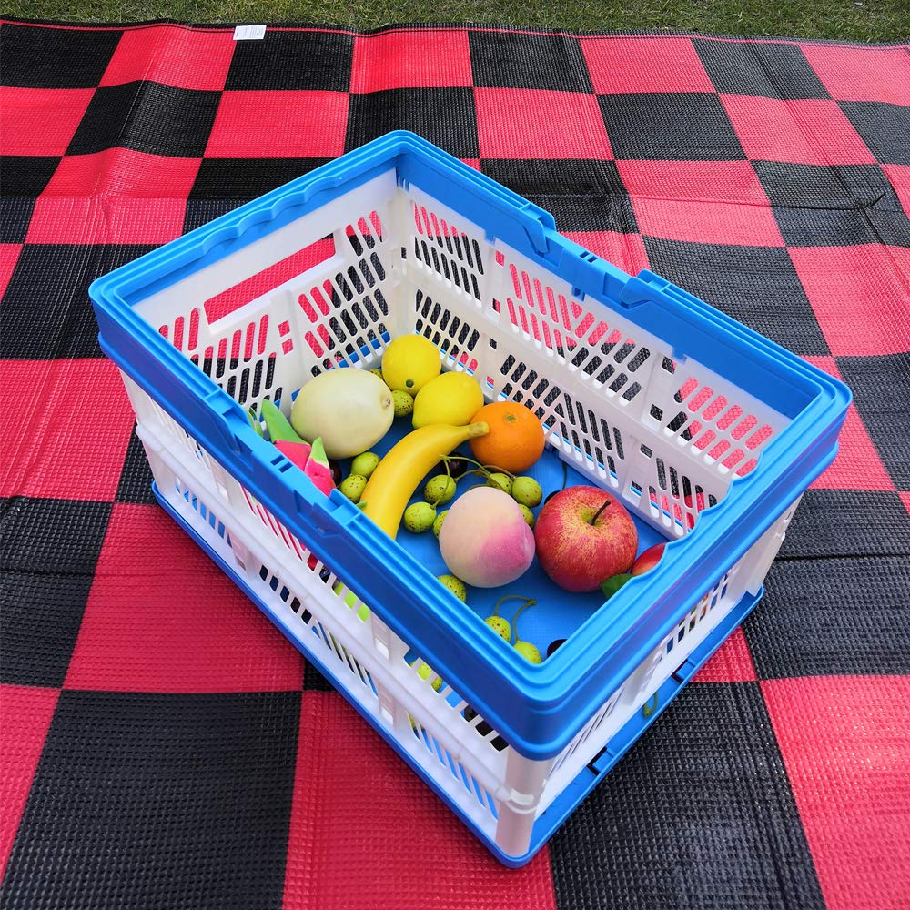 Foldable Plastic Grocery Basket - Stackable Milk Crate with Handles, Collapsible Storage Bin for Shopping, Laundry & Organizing (2-Pack) - Perfect for Supermarkets, Pantry Storage & Home Organization